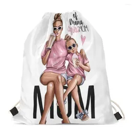 DrawString Hycool Parent Kids Loving Family Print Bag Woman Rucksack Ladies Gym Sport Sack Beach Storage String Pouch Bags