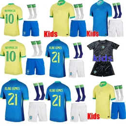 24 25 25ブラジルサッカージャージカミセタデフフットボールパケタラフィニャフットボールシャツMaillots Marquinhos Vini Jr Silva Brasil Richarlison Kids Neymar