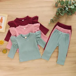 Kleidungssets Kleinkind -Baby Girls Langarm -Rüschen Solid Tops Hosen Outfits Set Familie
