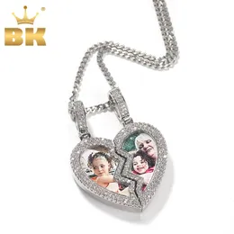 Il bling King Broken Heart PO MAGNETIC FRATH PENDANT 2 Immagini ghiacciate zirconia cubica hiphop gioielli hiphop San Valentino regalo 240411