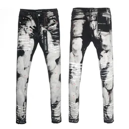 Calças calças roxos botões de joelho voar moto magro jeans jeans splash long splash design de tinta preta jeans jeans masculino masculino azul azul