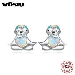 Orecchini Wostu Real 925 Slozia in argento sterling con orecchini a perno del cuore opale Orecchini smalti per donne Gioielli in argento CTE483