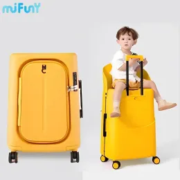 Luggage MIFUNY Seatable Trolley Box with Children Unique Rolling Luggage Front Open Boarding Suitcases Carry on Luggage with Wheels 2023