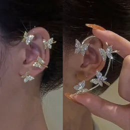 Brincos Kpop brilhante zircão de borboleta para mulheres sem piercings brincos 2022 Brincos de clipe de ouvido de moda