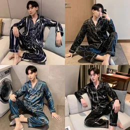 Comfortable Men Pyjamas Set 3XL 4XL 5XL Long Sleeve Casual Home Wear Spring Autumn Silk Boy Pama S Leisure Sleepwear 220426 leepwear