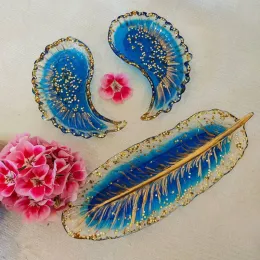 utrustning vingar fjäder smycken lagringsplatta silikonformar för DIY handgjorda UV -epoxi -kristallbricka