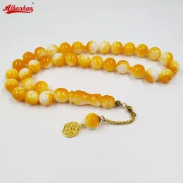 Kleidung große Perlen Tasbih 33 Runde 16mm gelbes Harz Muslim Gebetsperlen Islamischer Rosenkranz Misbaha Turkisches Armband Ramadan Eid Geschenke