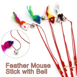 Accessories Cat Funny Feather Mouse Stick with Bell Playing Dangle Faux Mice Tease Fun Kitten Rod Toy Interactive Fishing Rod Wand for Cats