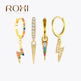 Серьги Roxi ins Lock Star Cross Geometry Hoop Серьги для женщин 925 Серебряные серебряные хрустальные серьги из металлов.