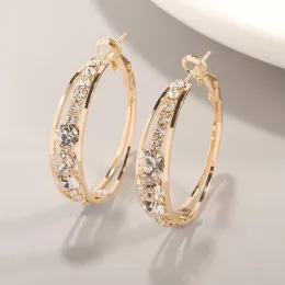 Earrings Circle Crystal Hoop Drop Earrings Gold Silver Color Geometric Hanging Dangle Earrings For Women Female New Fashion Jewelry