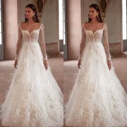 Abiti da sposa con paillettes graziosi sirene abiti da sposa piuma una linea abito da sposa su misura da sposa senza maniche senza maniche