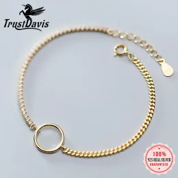 Strands Trustdavis Real 925 Sterling Silver Fashion Sweet Round Shiny CZチェーンブレスレット