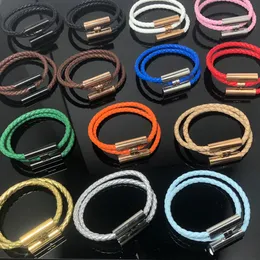 Lyxigt nytt rep vävt armband märkesdesigner armband magnetiska spänne charm armband för män kvinnor läder rep v guld hög kvalitet hand rep 14 färger justerbara