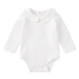 Mirrors Pureborn Newborn Baby Unisex Bodysuit Solid Jacquard Peterpan Collar Baby Romper Breathable Cotton Long Sleeve Boy Girl Clothes