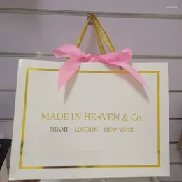Shopping Bags 500pcs Custom Luxury Jewelry Romantic Paper With Stain Bow Knot Ribbon Handle