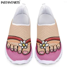 Casual Shoes INSTANTARTS Fashion Women Cartoon Funny Toes Pattern Flat For Ladies Female Mujer Zapatos Slip On Mesh Flats