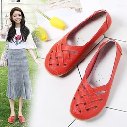 Casual Shoes Spring Women Genuine Leather Mummy Non-slip Flat Pregnant Loafers Hollow-Out 7 Colors Size 35-42