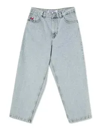 Retro blå baggy jeans för män hiphop trendiga märken stor pojke broderi denim byxor harajuku streetwear rak byxa y2k 240421