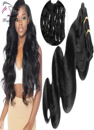 7a natürlicher schwarzer Clip im Haar 10pcs 150Gset Body Wave 830inch Brasilianer Remy Real Human Hair Clip in Erweiterungen1377621