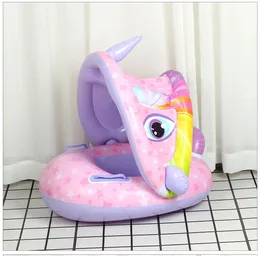 Baby Swimming Ring med Sunshade Pool Float Unicorn Uppblåsbar Simning Circle Baby Seat Swim Pool Toys Summer Party 240416