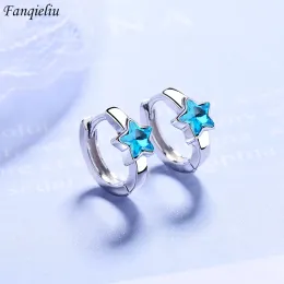 귀걸이 Fanqieliu 925 Silver Needle Blue Crystal Star Hoop Earrings for Women New Jewelry Girl Gift Trendy FQL20253