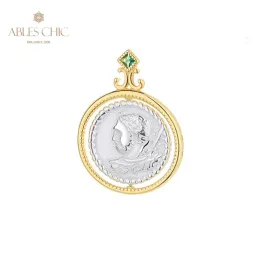 Pendants Ables Chic Greek Deity Silver Coins Charm 18K Gold Tone Solid 925 Silver Roman Coin Pendant Only N1054