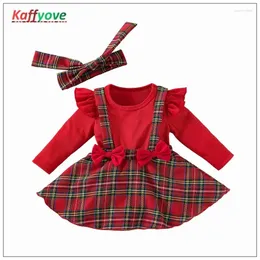 Kläder set baby flicka julset bowknet pannband infantil xmas år elegant claasisk stil född klänning 0-24 m kläder