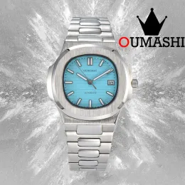 Orologi orologi nh35 orologio da uomo in stile blu ghiaccio orologio automatico orologio meccanico in zaffiro vetro 10bar waterproof orology nh35a oumashi