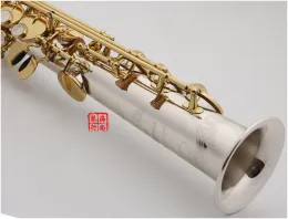 Saxofone fabricado no saxofone soprano W037 Nickel Silvering Gold Key com case sax bocal -bocal de jugatura de pescoço