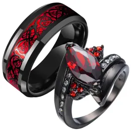 Bantlar Geometrik kırmızı zirkon alyans yeni modaya uygun çift yüzük kadınlar için erkekler Sevgililer Günü Romantik Mücevher Anillo Acero Acero Inoksidily