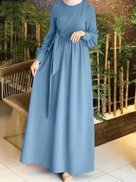 Etnik Giyim Kadın Günlük Kemer Kaftan Abayas Çöp Longue Kimono Femme Musulmane Dubai Abaya Katı Kaftan Türkiye İslam Müslüman Elbise
