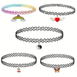 Halsband 1pc choker halsband set hänge charm enhörning regnbåge stolthet sun fjäril 90 -talet smycken henna tatuering kvinnor flicka tonåring barn