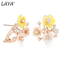 Orecchini Orecchini laya per donne di alta qualità Zircon Natural Shell Flower 925 Sterling Argento Gioielli moderni 2022 Trend