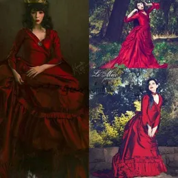Vintage mina drácula vitoriana agitação gótica de uma linha vestidos de noiva halloween ruffles vermelhos treinar plus size de tafetá vestidos de noiva formal