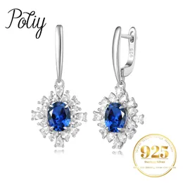 Potiy 925 Sterling Silver Created Sapphire Dangle Drop Earrings for Women Daily Wedding Party Jewelry set luxury retro gift 240422