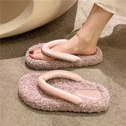 Slippers Female Shoes Flock Low Plus For Adults Rubber Flip Flops Slides 2022 Fur Soft Haiian Massage Flat Rome Basic Autumn H240423