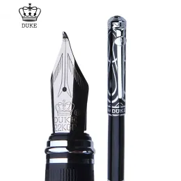 أقلام Duke Metal Metal Ruby Fude Fude Fountain Pen Iridium Bent Nib ، Black Silver Cap Office Office Home School Setchs