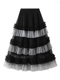 Skirts 2024 Fashion Women Tulle Tutu Gonna Contrast Colori Contrasto Elastico a strati a strati Fata A-line per Streetwear per feste in spiaggia