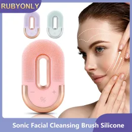 Scrubbers Sonic Facial Cleansing Brush Silicone Face Face Face Face Massagem Esfoliação LED Terapia Indutiva Carga indutiva à prova d'água