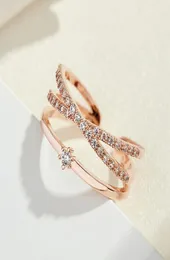 Projektant otwarty pierścienie zespołu podwójne rzędu krystalicznie lśniący pierścień biżuteria dla kobiet9979965