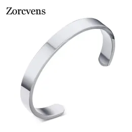 Strands ZORCVENS Women and Men 8mm Width Surface Bracelet Bangle Stainless Steel Bracelet Men silver color/Gold/Black/Rose Gold 4 Color