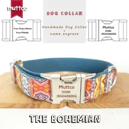 Collars MUTTCO retailing handmade timeproof engraved pet name dog collar THE BOHEMIAN creative ethnic style dog collar 5 sizes UDC050