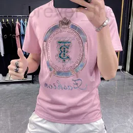 Herr t-shirts designer europeiska modemärke heta borr kort ärm t-shirt mäns ins2022 sommar ny rosa halva topp t-shirt y84c