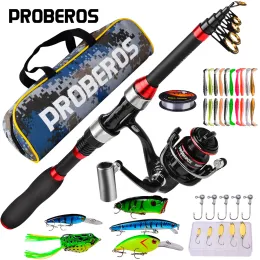 Accessoires Proberos 1,8 m Telescopic Casting Fishing Combo tragbare Ultraleichtrute und 4,8: 1 Getriebeverhältnis Fischerei Rollen Lures Hooks Line Kit Kit