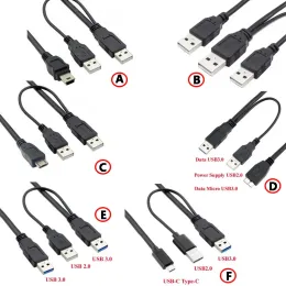 الملحقات USB 2.0 مضاعفة من النوع 2A ذكر إلى Micro USB mini typec ذكر USB3.0 إلى كبل microb لكابل محرك الأقراص الثابت