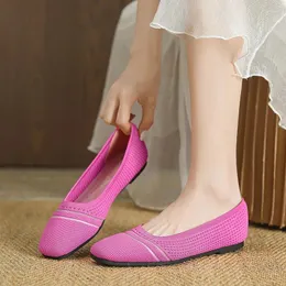 Sapatos casuais mulheres elásticas planas tricô teceling redou de pé misto colo solo solo respirável confortável moda feminina sapato