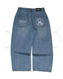 Europeiska och amerikanska Y2K överdimensionerade jeans män hög midja tvättade raka byxor lösa high street mode varumärke byxor 240421