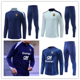 2024 2025 French Track -Suit Soccer Jersey Benzema Equipe de Full Sets Kids Men 23/24 Abito da calcio Abito da calcio mezzo tiro a maniche lunghe Chandal