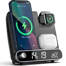 Laddare 3 i 1 Trådlös laddningsstativ för iPhone 13 12 11 Pro Max Fast Wireless Charging Station Dock LED Digital Clock Thermometer