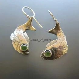 Dangle Chandelier Charm Women Luxury Fish Animal Green Stone Drop Silver Color Earrings Party Jewelry Gifts H240423